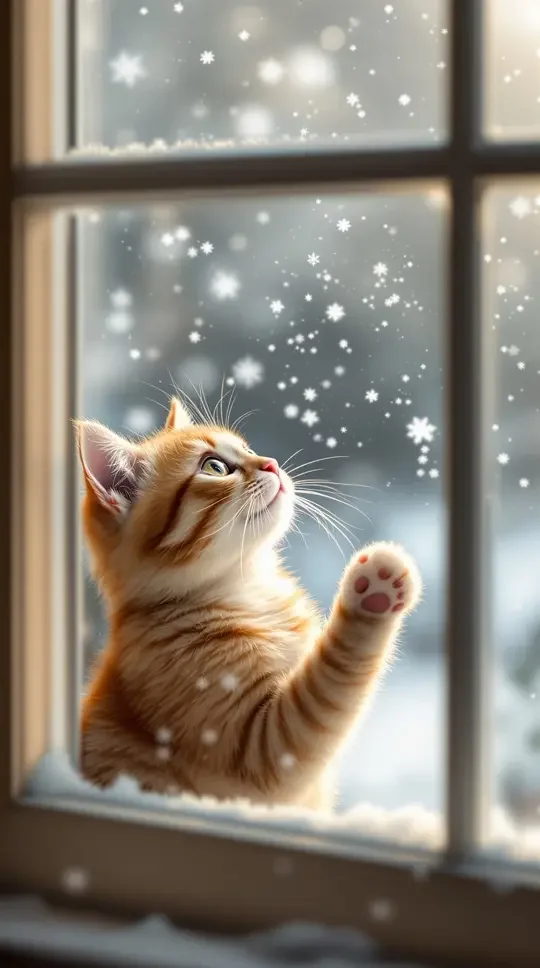 猫咪第一次看到雪